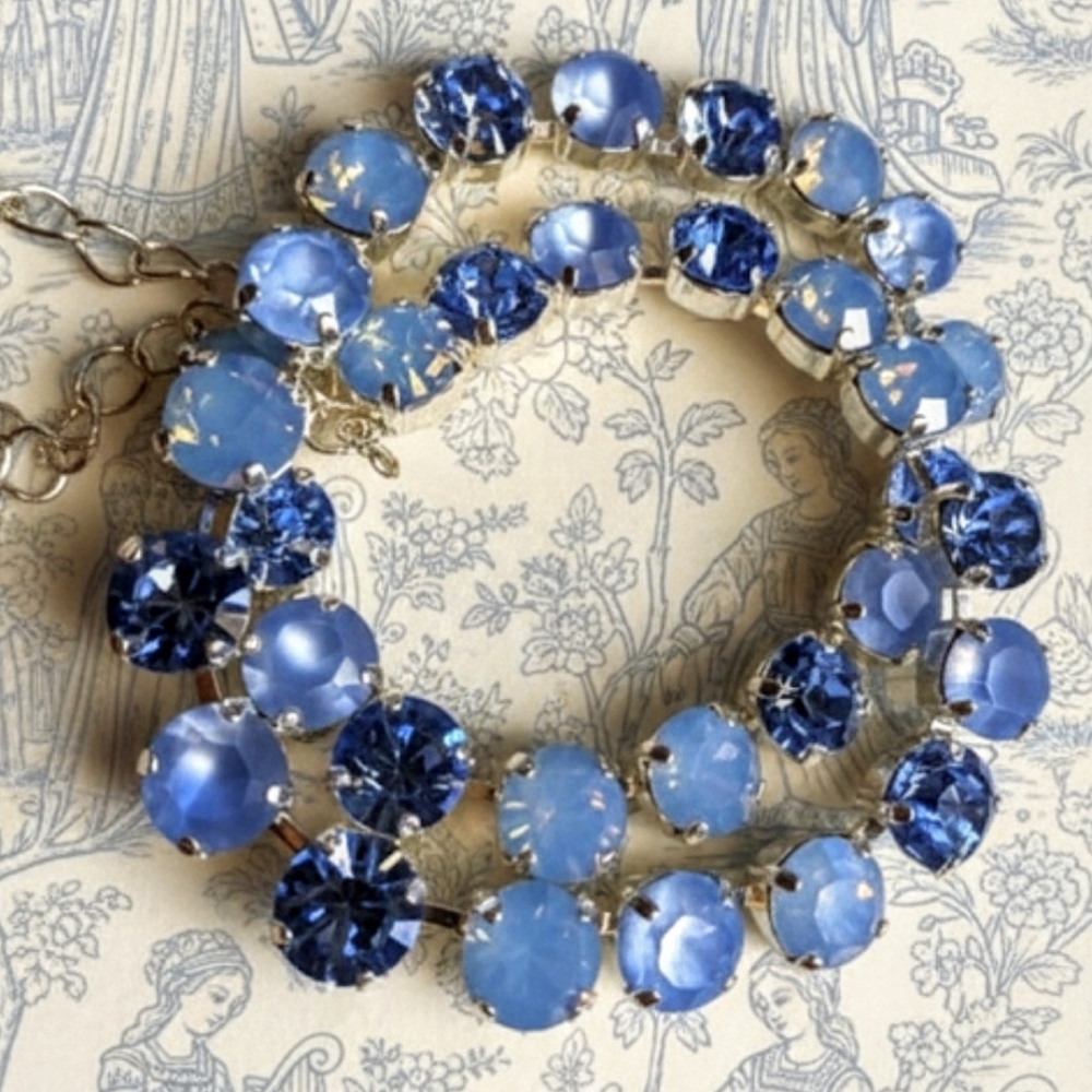 Light Sapphire & Blue Opal Crystal Necklace & Earrings Sterling or Gold Plated